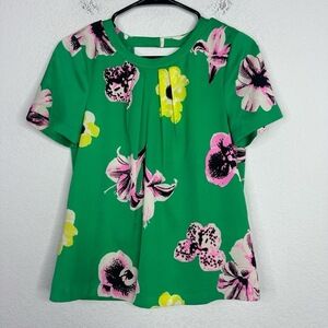 J.Crew Shirt Womens XS Green Floral Short Sleeve‎ Romantic Coquette Whimsical